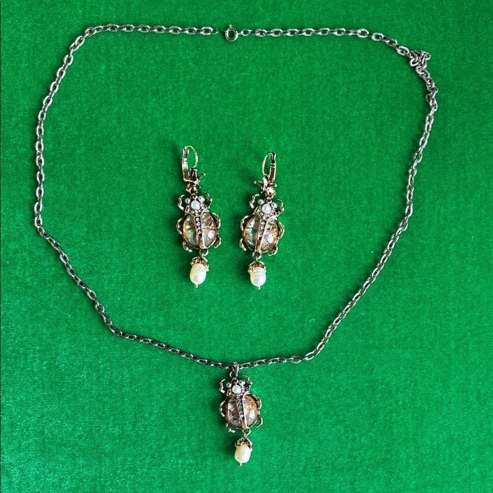NEW Victorian Egyptian inspired scarab/beetle necklace & earrings jewelry set